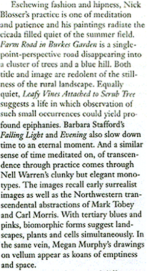 Review of PDX group show "true bearing" including prints by Nell Warren in Artweek, October 2007
